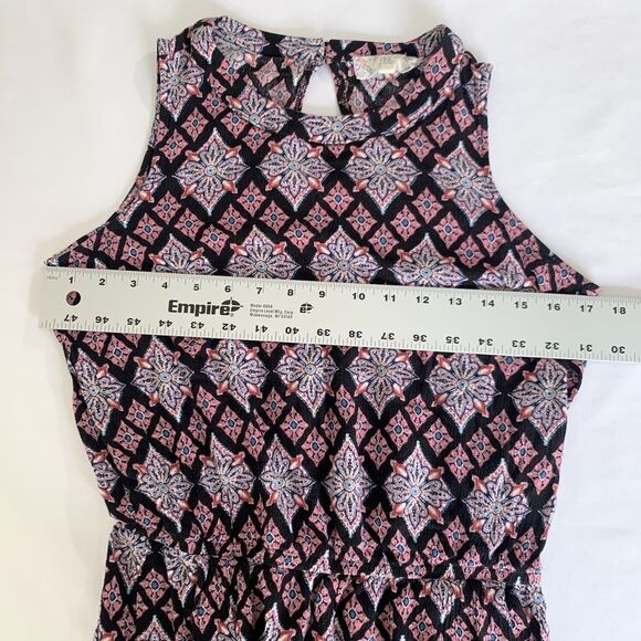 Pink Rose Romper Women M Black Pink Abstract Floral Sleeveless Boho Vacation - Picture 6 of 11